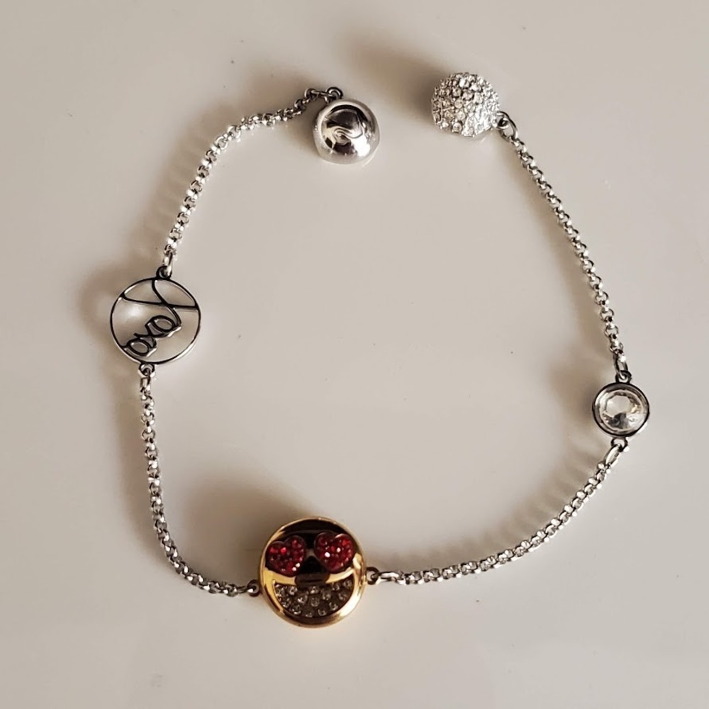 Swarovski Remix Smiley Face Bracelet Rhodium Plated with Clear & Red Crystals